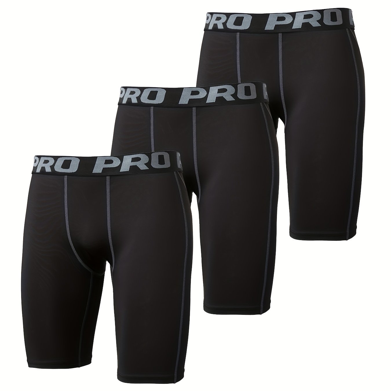 3pcs Men's Quick Drying Compression Fitness Short Pants, Casual Mid Stretch Leggings Shorts For Outdoor Gym Fitness Running