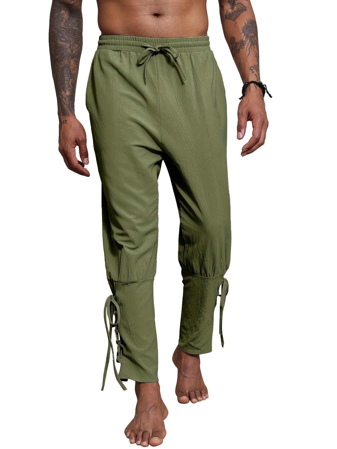 Cotton & Linen Blend Men's Lace Up Bottom Beach Harem Pant Retro Medieval Casual Cosplay Pirate Pants Halloween Streetwear  .As Gift