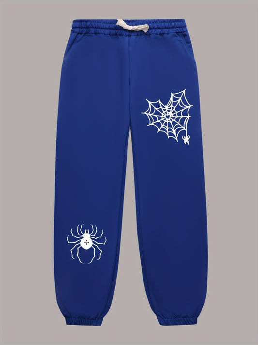 Spider Pattern Halloween Print Drawstring Trendy Sweatpants Loose Fit Pants Men's Casual Joggers For Men Fall Winter Running Jogging
